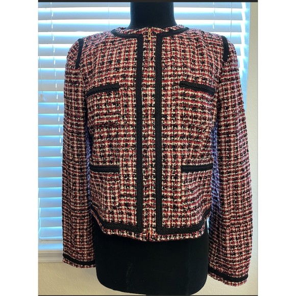 MNG by Mango Tweed Jacket red/black -Sz 8 - Picture 1 of 5